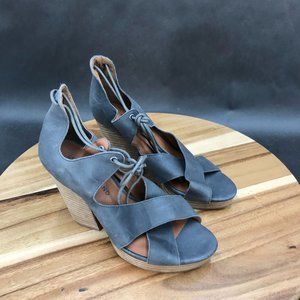 Lucky Brand Gray Leather D'Orsay Block Heel Sandals Lace Up Womens Size 6 B